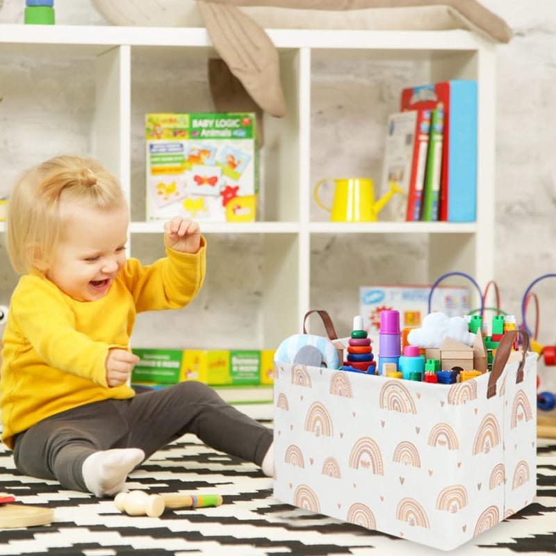 FXOCSHE Boho Rainbow Baskets Rectangular,girl basket,Waterproof foldable canvas laundry basket,Nursery hamper,Room Decor,Shelf Basket(Rainbows) - Image 3